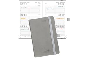 POPRUN Mały Kalendarz 2024 A6 Tygodniowy Książkowy 15,5 x 10,5 cm, Tygodniowy 2024 Planer, Samoprzylepny Uchwyt na Długopis, Twarda Oprawa Miękka Okładka Ze Skóry Wegańskiej i Papier z Certyfikatem FSC® , Szary