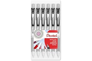 Pentel EnerGel XM BL77 - Retractable Liquid Gel Ink Pen - 0.7mm - 54% Recycled - Clam Pack Gift Set of 6 (Black)