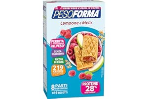 Pesoforma Biscotti Lampone e Mela, Pasto sostitutivo proteico, Per rimettersi in forma con gusto, Solo 219 calorie, Nuovo formato, 16 biscotti, 8 pasti sostitutivi