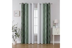 Gröna ombrégardiner med vågmönster och öljetter, 2-pack, 140 x 220 cm