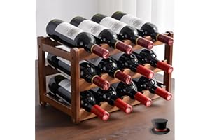 Wenbones Flaschenregal Stapelbar Weinregal Holz, Schrank Flaschen Organizer, Flaschenaufbewahrung Wasserflaschenhalter Flaschen Weinregal für Küche,Kühlschrank,Schränke, 12 Flaschen(Dritter Stock)