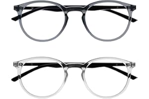 OPULIZE Met Lunettes de Lecture Pack de 2 Montures Rondes et Mincess Charnières à Ressort Anti-Rayures Gris Transparente Hommes Femmes RR60-7C +2.00