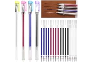 COZEVDNT 4 Colors Heat Erasable Pens with 20 Refills, Fabric Marking Pens, Heat Erasable Fabric Marking Pens, Tailors Chalk Pen, Quilting Pen for Leather Sewing Quilting Dressmaker