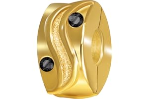 ANDANTE-Stones 14K Gold Bead Charm Clip Stopper mit Zirkonia (Schwarz) Element Kugel für European Beads + Organzasäckchen
