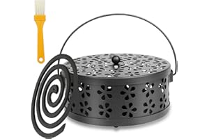 LOEPENLE Mückenspirale Halter,Tragbarer Mückenspirale Behälter Mit 1 Bürste,Beweglicher Moskito Spulenhalter,Klassischer Metall Räucherstäbchenhalter,Mosquito Coil Halter Für Haus Camping Garten