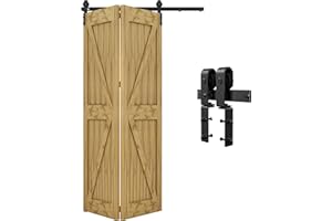 QINAIXQM 3.3FT/1M Bifolding Binario per Porta Scorrevole Kit ferramenta per porte scorrevoli unidirezionali Nero e Rustico Porta Scorrevole Kit Adatto per aperture porte 70-80 cm