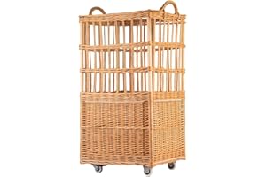e-wicker24 Alles aus Weide Chariot à pain, chariot à pain sur roulettes avec deux contreplaqué, présentoir baguette, visualisée pour pain,support de stockage de pain (46x40 H90)