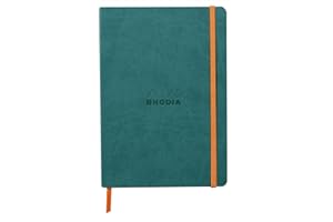 RHODIA 117442C - Carnet Souple Paon - A5 - Pointillés Dot - 160 pages - Papier Clairefontaine Ivoire 90 g/m - Marque-Page, Fermeture Élastique - Couverture Simili Cuir - Collection Rhodiarama
