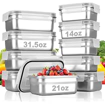 6 Contenitori Per Alimenti In Acciaio Inox 1200ml Con Coperchi - Impilabili, Ermetici, Lavastoviglie