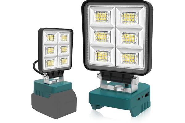 T-SUN Uppladdningsbar LED-lampa för Makita-batteri, 48 W arbetsplatsprojektor med typ C och USB-laddning, 5 200 LM bärbara ar