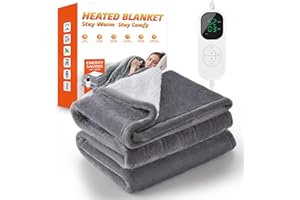 Mimo Style Heated Blanket, 180X130cm Electric Blanket with 6 Heat Levels, 9H timer, Fast Heat, Overheat Protection, LED Display, Machine Washable Heated Throw Blanket for Bed, Sofa, Office(Grey)
