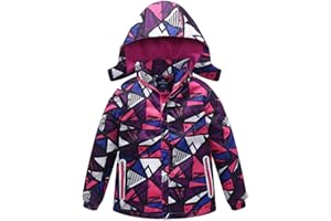 SEVEN BB Girls Softshell Jackets Waterproof Kids Lightweight Fleece Winter Rain Coat Windproof Raincoat Children Floral Printed Windbreaker Jacket 3-14 Years