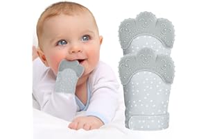Vicloon Baby Beißhandschuhe,2 Stück Handschuhe Beißring Spielzeug,BPA Frei,Beruhigen Sie wundes Zahnfleisch, Stimulierung Zahnen Handschuhe für 0-6 Monate Baby-Graue Punkte