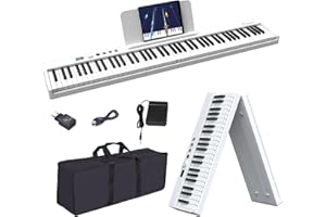 OYAYO Piano pliable avec 88 touches avec écran LCD et boutons semi-lestés - Prise en charge MIDI Bluetooth - Clavier piano numérique avec sac de piano pour enfants - Cadeau d'anniversaire (blanc)