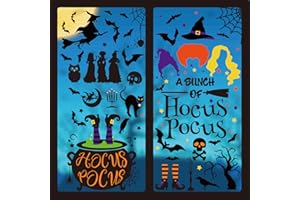 AnyDesign 4Pcs Halloween Window Decals Crazy Witches Hocus Pocus Window Clings Bats Spider Webs Owl Witch PVC Stickers for Halloween Party Home Office Window Glass Mirror Decoration 8.9 x 11.8"