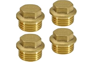 MPLEHDA Mosiężne zatyczki 1/2", 4 sztuki, gwint zewnętrzny, mosiężne zaślepki z gumowym pierścieniem, gwint zewnętrzny, korek zamykający do rur wodnych, grzejników, instalacji wody pitnej