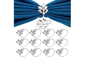 LdawyDE Napkin Rings 12 Pcs Sliver Metal Napkin Holders Elegant Leaves Table Serviette Ring for Wedding Party Thanksgiving Birthday Anniversary Dinner Family Gatherings Table Decoration