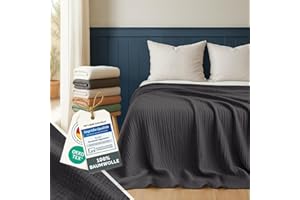 ‎BLUMTAL Blumtal Tagesdecke Baumwolle 200x230 cm - Musselin Decke Oeko-TEX zert. - Bettüberwurf 200x230 - Couch Überwurf - leichte Kuscheldecke Baumwolle 100% - Decke Wohnzimmer Sofa - Bedspread Anthrazit