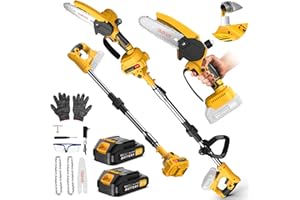 Lmozim 2 en 1 Tronçonneuse Télescopique Elagueuse sur Perche sans Fil Mini Tronconneus à 2 Batteries 4000mah Coupe Branche Electrique avec Système de Lubrification Tête Pivotante à 90° pour Jardin