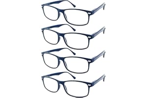 TBOC Gafas de Lectura Presbicia Vista Cansada - (Pack 4 Unidades) Graduadas +1.50 Dioptrías Montura de Pasta Azul Diseño Moda Hombre Mujer Unisex Lentes de Aumento Leer Ver Cerca