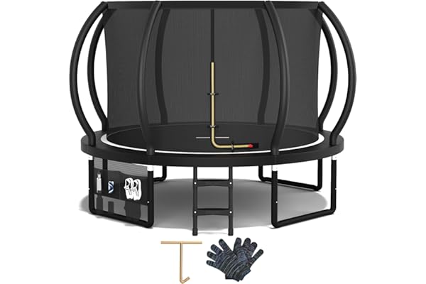 Devoko Trampoline Extérieur Ø 228/305/366/427 cm, pour Enfants, avec Filet de Sécurité, GS Certification, Couverture de Protection, Design Citrouille, Capacité de Charge 150 kg