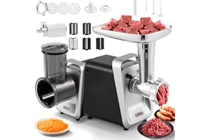 Huanyu Picadora Eléctrica Multifunción Rallador de Queso y Cortadora de Verduras con Embutidora de Chorizos (Negro)