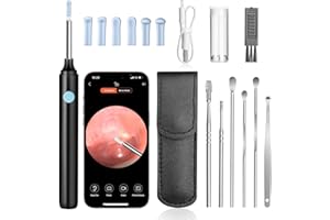 AiQInu Otoscopio 1080P HD Camara Limpiador de Oidos con WiFi,Endoscopio para Oidos con 6 luces LED Impermeable Kit Endoscopio de Oído para iPhone, iPad y Android