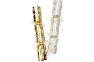 DIAMOND CHRISTMAS CRACKER Diamond 50 x 12" Gold & Cream Snowflakes Catering Christmas Crackers with Premium content + 50pcs of party photo booth props on sticks