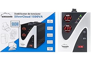 Stabilizzatore di Tensione SilverCloud 1500 VA, 900 W, 6,8 A Monofase, 2 Uscite Schuko, 900 Watt, Dispositivo di Protezione da Sovratensione e Sottotensione