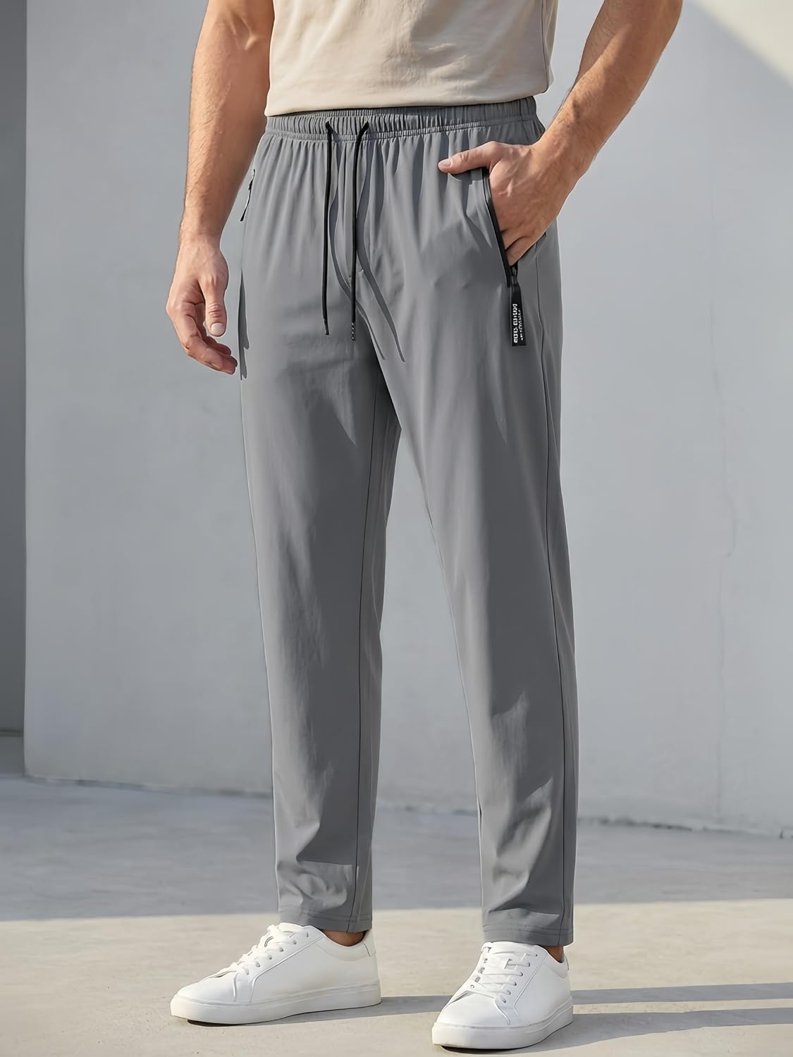 Pantalones deportivos para hombre, pantalones deportivos ligeros de secado rápido con cintura elástica y bolsillos con cremallera