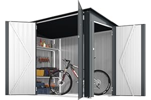 YODOLLA Fahrradschuppen 3 Türen mit Schloss, 238x118x170cm Gerätehaus Metall abschließbares Geräteschuppen, außen wasserdichtes verzinktes Stahlwerkzeuglager für Garten, Dunkelgrau
