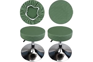 HuaLiSiJi Funda Taburete Redondo 30-40cm Tela Lujosa, Elasticidad Queda Suave y Cómodo Lavable a Prueba de Polvo y Duradero (Verde, 2)