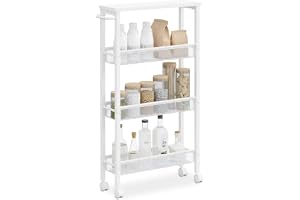 Relaxdays nischvagn, HxBxD: 77 x 13 x 45,5 cm, vit | smalt nischregal för bad och kök, 4 hyllor, rullhylla i metall