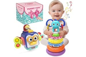 seveclotree Jouet Bebe 1 an,2 en 1 Montessori Jeux avec Cube d'activité Bébé,Jouets empilables,Cadeau Bebe 1 2 an,Jouet Enfant 1 2 Ans Jeux Sensoriels Éducatif Filles Garçons