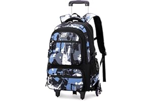 Amythe Zaino Trolley Scuola Media e Superiore, 40L Zaino con 6 Ruote per Ragazzo Adolescenti 10-24 anni, Zainetto Casual con Rotelle per Viaggi, Staccabile e Impermeabile -Nero