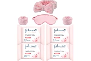 HOLOU Johnson's Makeup Remover Facial Wipes- With Silk Eye Mask & Headband Set - Ideal for Deep Cleansing and Refreshing Your Face