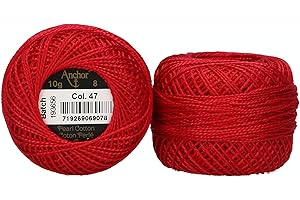 Anchor 4591008-00047 Hilo de bordar, 100% algodón, color rojo cereza, grosor 8, 82 m, 16 gramos