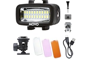 Movo LED-WP Underwater High-Power Rechargeable LED Video Light with Action Camera and Shoe Mounts, Compatible with GoPro, DSLR - Perfect for Vlogging, Traveling, Scuba Diving, Snorkel, Surfing, Sport