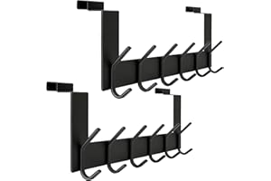 WEBI Türgarderobe mit 6 Haken,Türhaken zum Einhängen,Türaufhänger,Kleiderhaken Tür,Haken Tür,Türhakenleiste Innenseite,1.7 cm,Schwarz,2 Stück