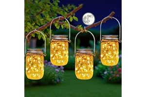 XVZ Farolillo solar exterior para jardín, [4 unidades] Solar luz conservas impermeable cadena de luces en vidrio decoración de jardín para exterior farol boda fiesta pared mesa árbol (blanco cálido)