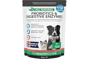 The Healthy Dog Co Probiotiques Naturels Chien - 10B CFU, 2 Souches - Anti-Flatulence, Soutient Digestion, Immunité, Santé Cardiaque - Supplément Soins à Base de Plantes, Chien & Chat, 140g
