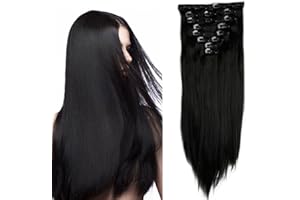 S-noilite® 17-26 Inches(43-66cm) 8pcs Long Full Head Clip in Hair Extensions Extension Sexy Lady Fashion Halloween Choice 60 Colours (26 Inches-Straight, Dark Black)