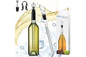 badaren Refrigeratore per Bottiglie Vino 4 in 1, Asta di Raffreddamento Inox con Versatore di Vino+ Tappi+ Tagliacapsule per Vino, Accessori Vino per Uomini e Donne Amanti del Vino