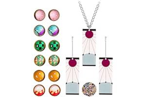 UOYU TFYU Demon S. Set di orecchini Kimetsu No Yaiba Rengoku Mitsuri collana Tanjir.o orecchini con adesivi anime 33 pezzi