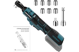Yofuly 3/8" Cordless Ratchet Wrench Set Compatible with MMAKI-TA 21V Battery, 45Nm 320RPM Power Electric Battery Ratchet Driver with 7 Sockets, Extension Bar, Drive Adapter, LED Light (Tools Only)