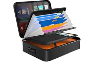 JUNDUN Organisateur de Documents, Boîte Ignifuge avec serrure & poignée, Sac ignifuge, Pochette ignifuge et etanche, Valise Porte Documents pour fichiers et passeport(Noir, 38x28x11cm)