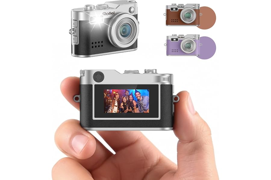 Rollei Minidigitalkamera Vintage Schwarz 1080P FHD Kleine Digitalkamera | Retro Mini Keychain Kamera mit 0,96 Zoll Farbbildschirm 2MP Daumenkamera Kompakte Fotokamera mit Blitz & Aufzeichnung