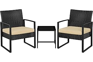 Yaheetech Balkonmöbel Set, Gartenmöbel-Set aus PE-Polyrattan Wetterfest inkl. 2 Stühle mit Sitzkissen & Tisch, 3Teilig Terrassenmöbel Sitzgruppe Lounge Set für Balkon/Terrasse/Garten, Schwarz-Khaki