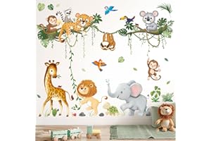 DECOWALL Jungle Animal Wall Stickers Safari Wall Decals Tree Branch Removable Peel and Stick Nursery Decals Baby Kids Room Home Decor Giraffe Lion Elephant Monkey (SG2-2501)