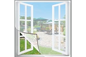 Bokaiya Adjustable DIY Magnetic Fly Screen Window Max 130x150cm Fits Any Size Smaller, Fibergalss Mesh Easy Installation Prevents Insects/Flies/Mosquitoes from Entering The Room,White Frame White Net